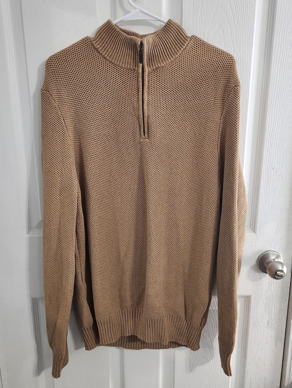 J.Crew men 1/4 zip chunky brown knit pullover sweater preppy XL
